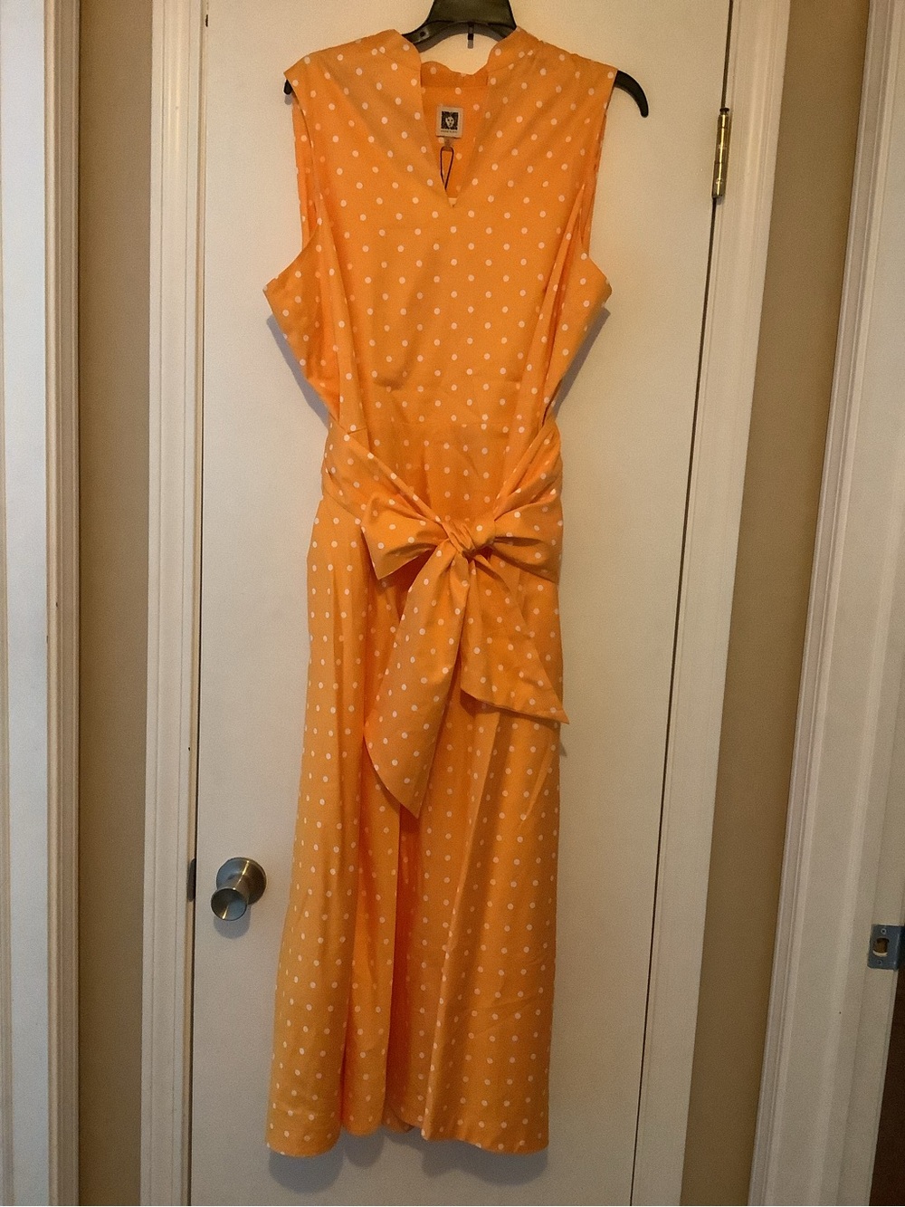 (NWT) Anne Klein Orange Polka Dot Maxi Dress with Front Tie